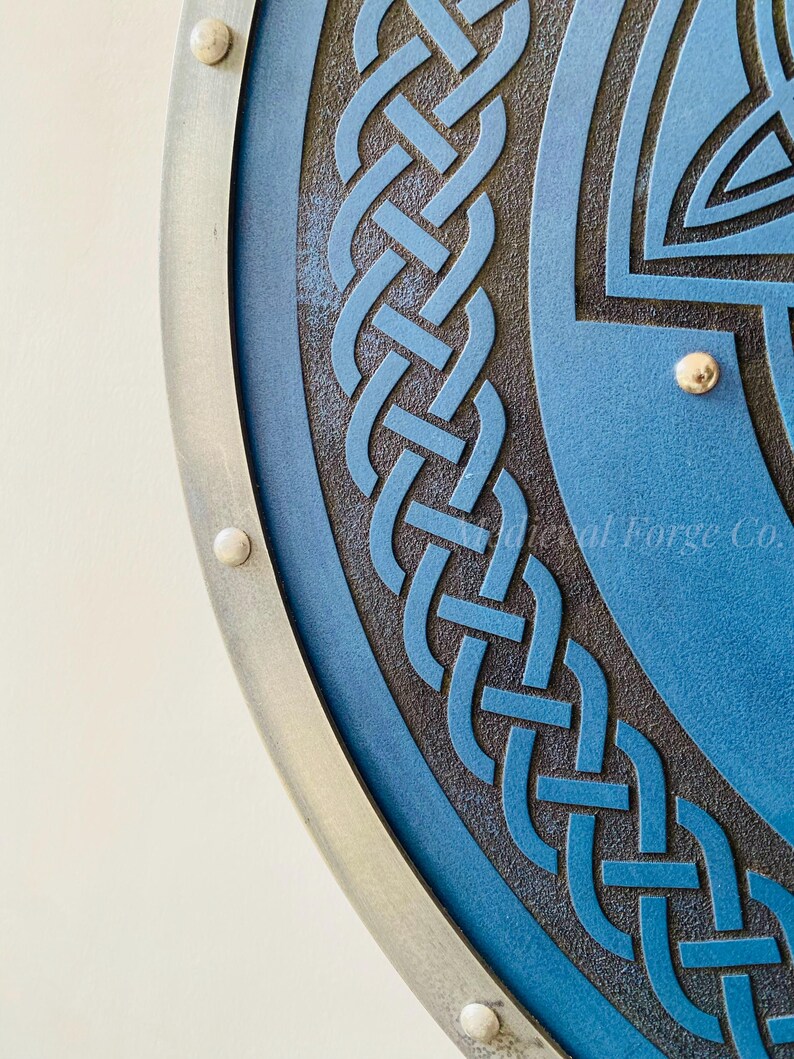 Hand Engraved Celtic Cross Shield with Norse Viking Décor view 3