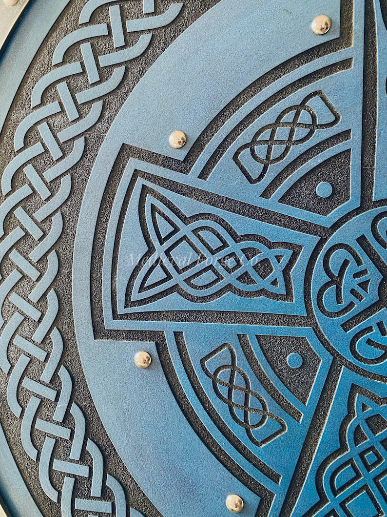 Hand Engraved Celtic Cross Shield with Norse Viking Décor view 4