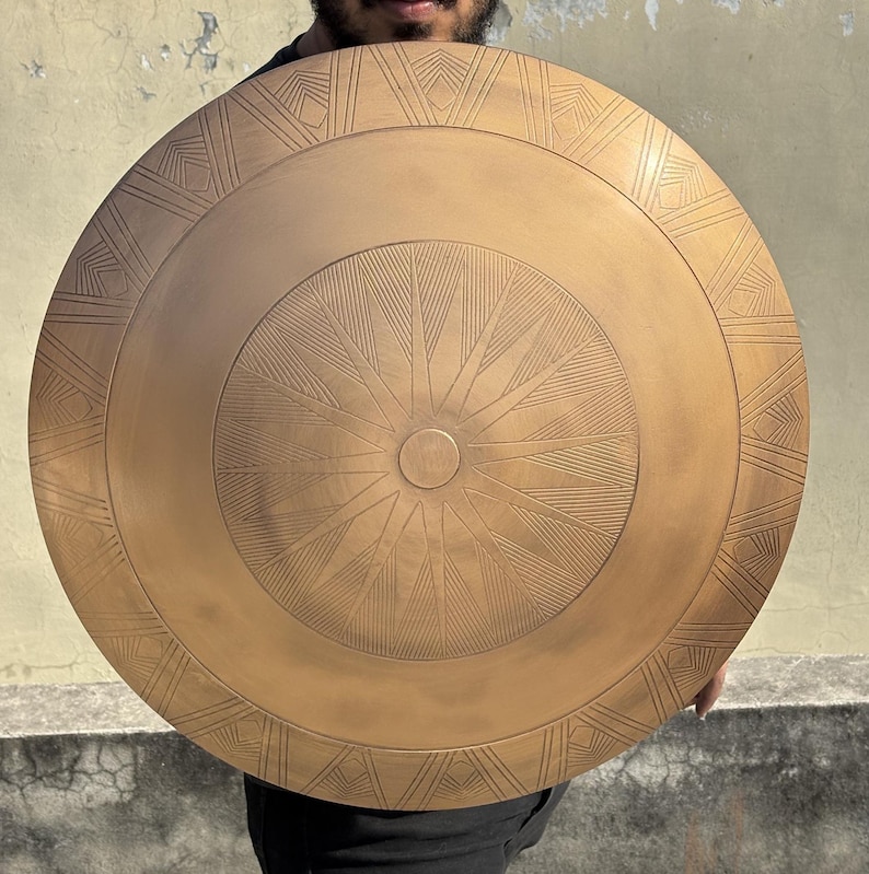 Brass Engraved Aluminium Medieval Round Shield with Warrior Cosplay view 5