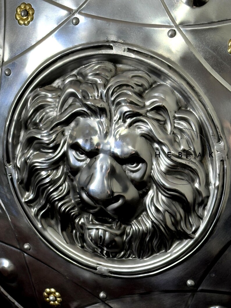 Handcrafted Medieval Lion Shield with Battle-Ready Knight view 3