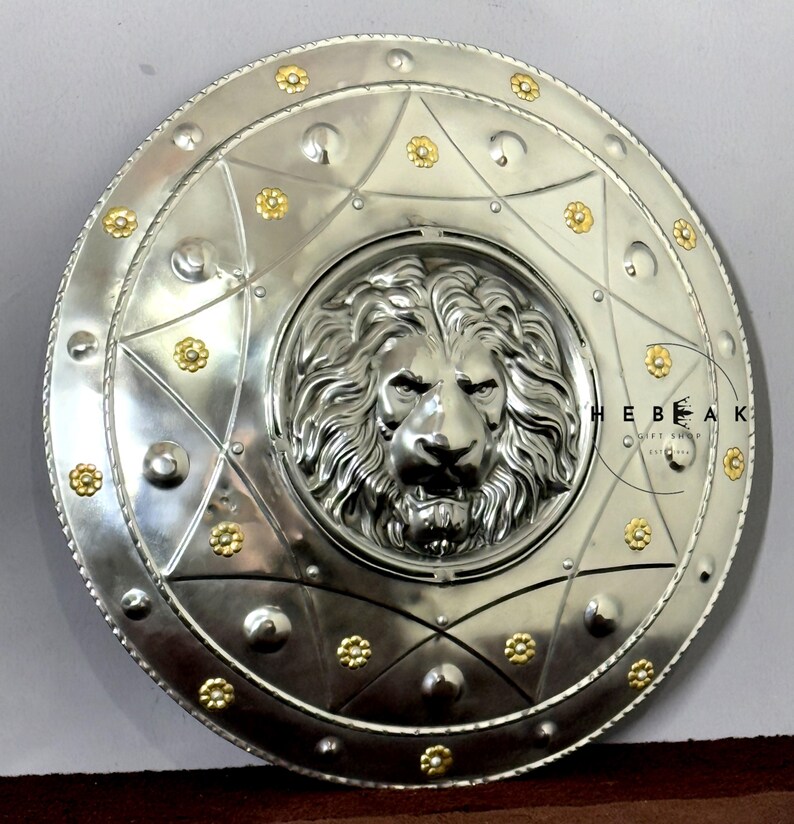 Handcrafted Medieval Lion Shield with Battle-Ready Knight view 5