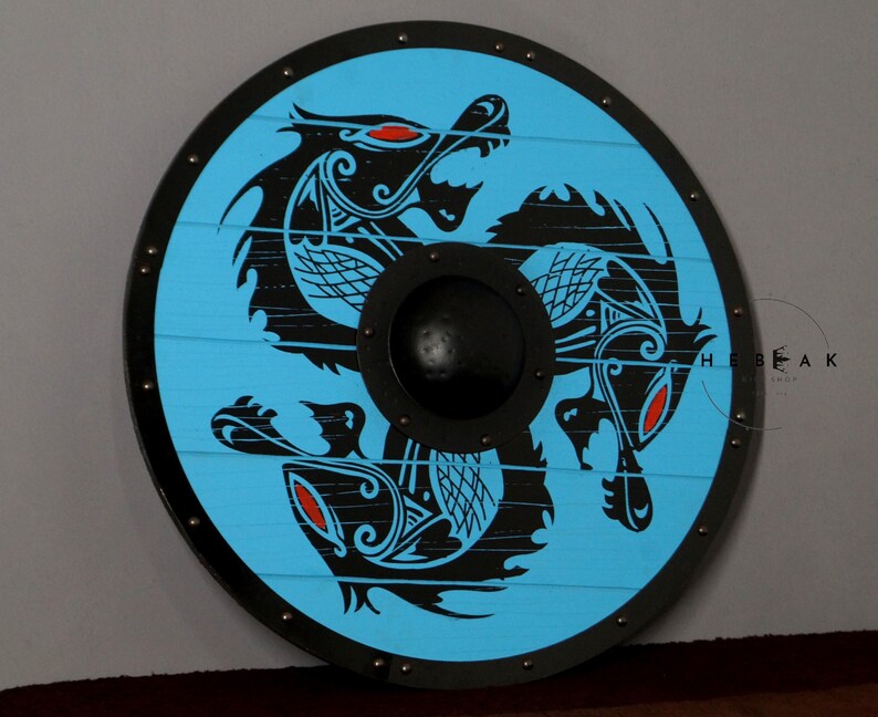 Fenrir Grey Wolf Viking Shield with Norse Warrior view 3