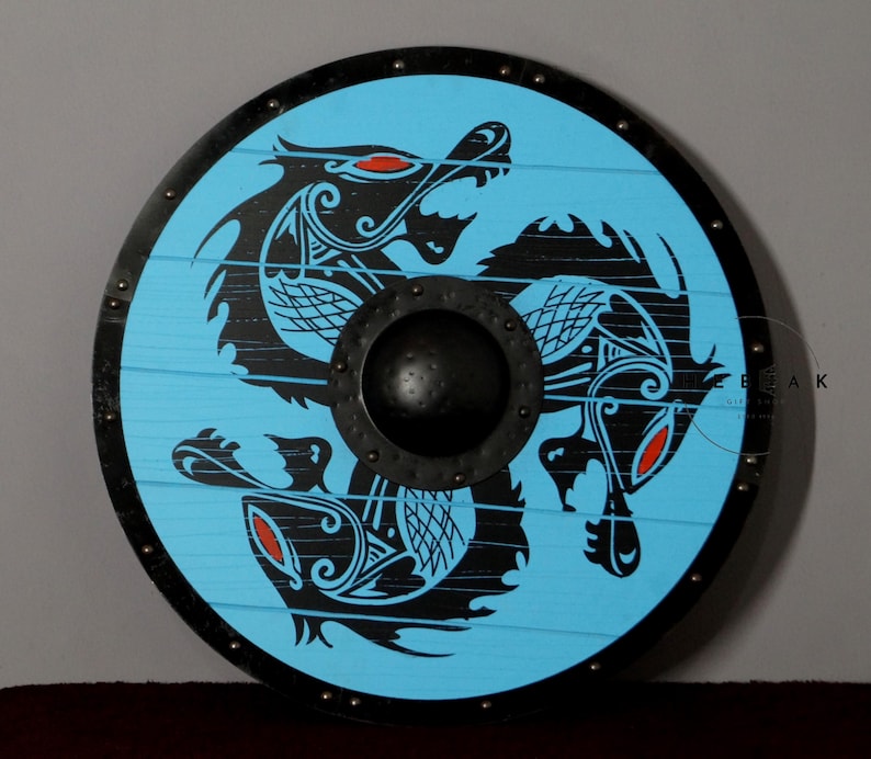 Fenrir Grey Wolf Viking Shield with Norse Warrior view 10