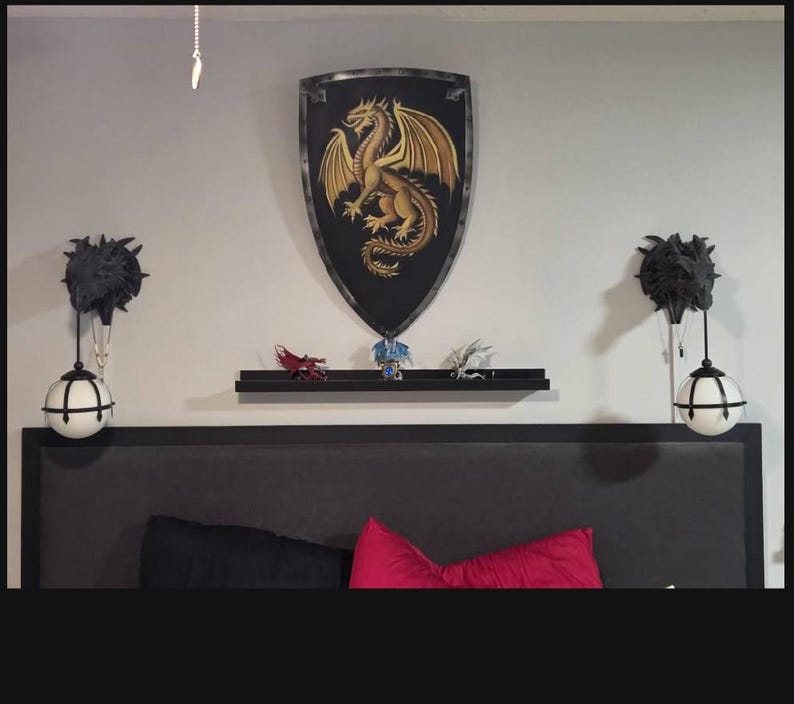 Golden Dragon Medieval Shield with Hand-Painted Wall Décor view 7