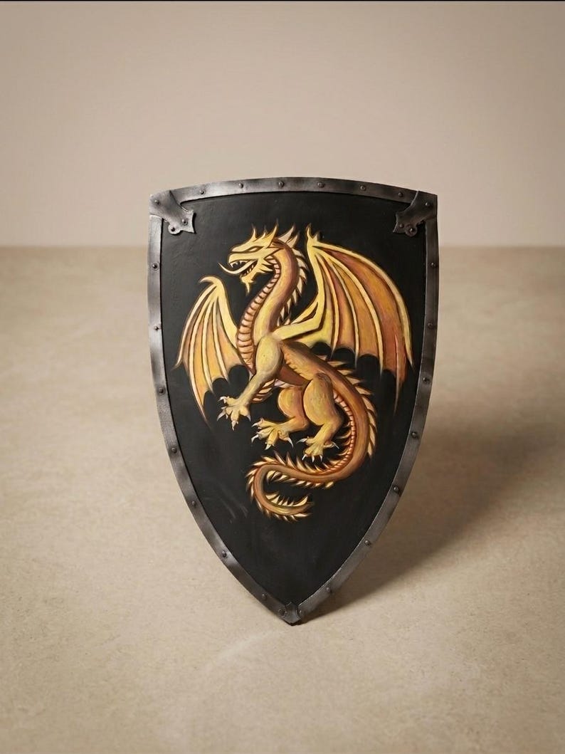 Golden Dragon Medieval Shield with Hand-Painted Wall Décor view 8