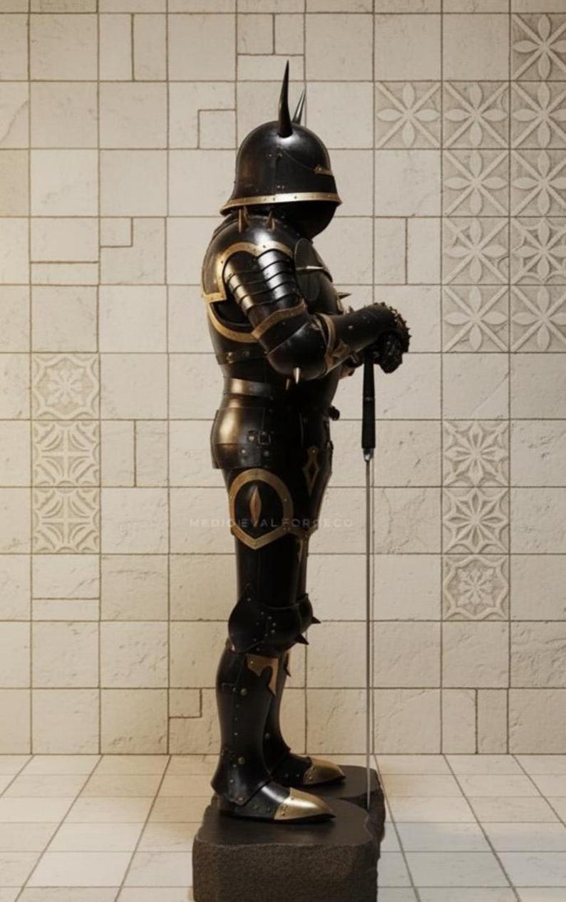 Medieval Black Gothic Knight Demon Armor with Horned Dark Fantasy Plate view 10