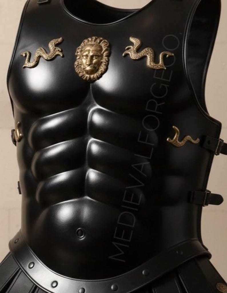 Black Spartan Gladiator Armor Set with Helmet and Roman Cuirass view 4