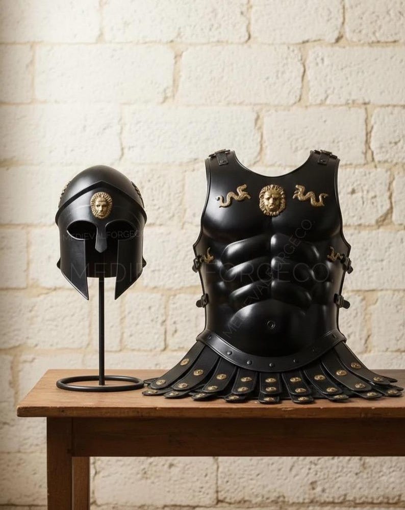 Black Spartan Gladiator Armor Set with Helmet and Roman Cuirass view 9