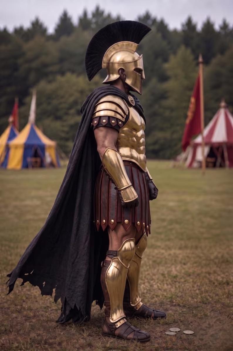 Spartan Greek Warrior Armor with Brass and Steel Full LARP Costume view 3