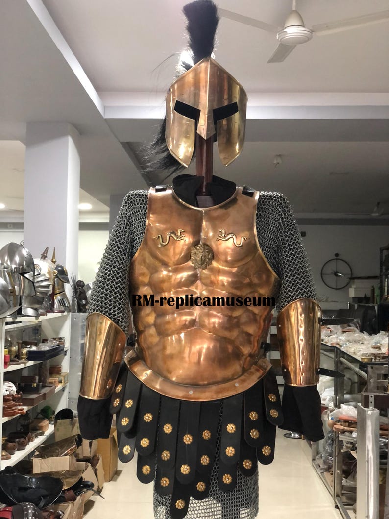 Medieval Roman Greek Muscle Armor with Complete Steel Set and Spartan Helmet view 11