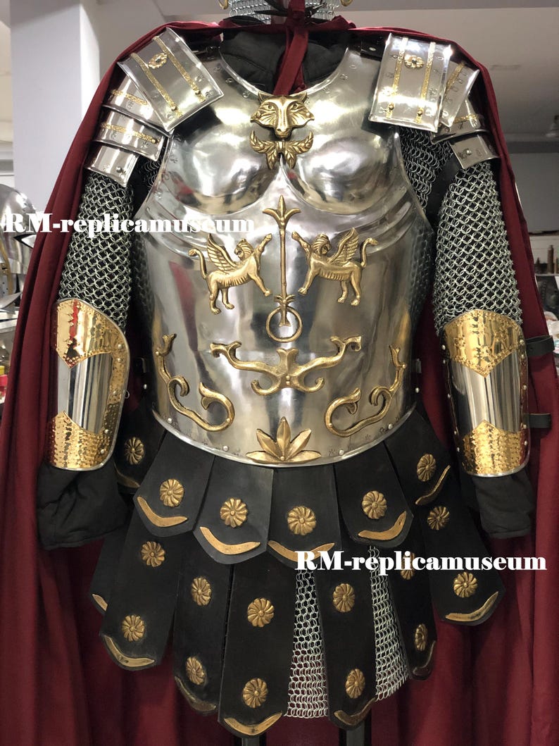 Greek Muscle Armor with Roman Cuirass and Viking Helmet Full LARP Set view 2