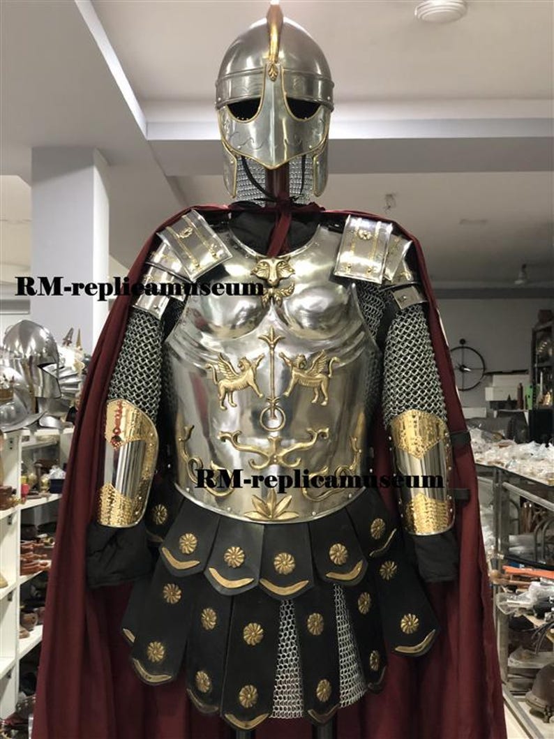 Greek Muscle Armor with Roman Cuirass and Viking Helmet Full LARP Set view 9