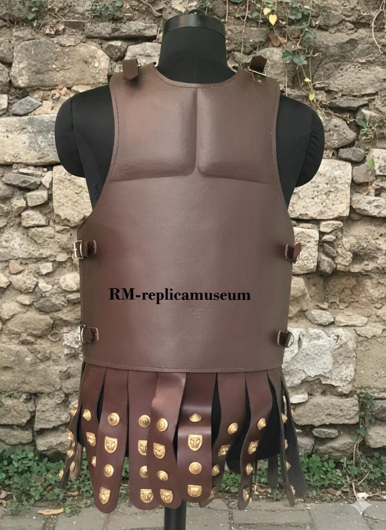 Medieval Leather Greek Muscle Armor Cuirass with Brass Accents for LARP view 3
