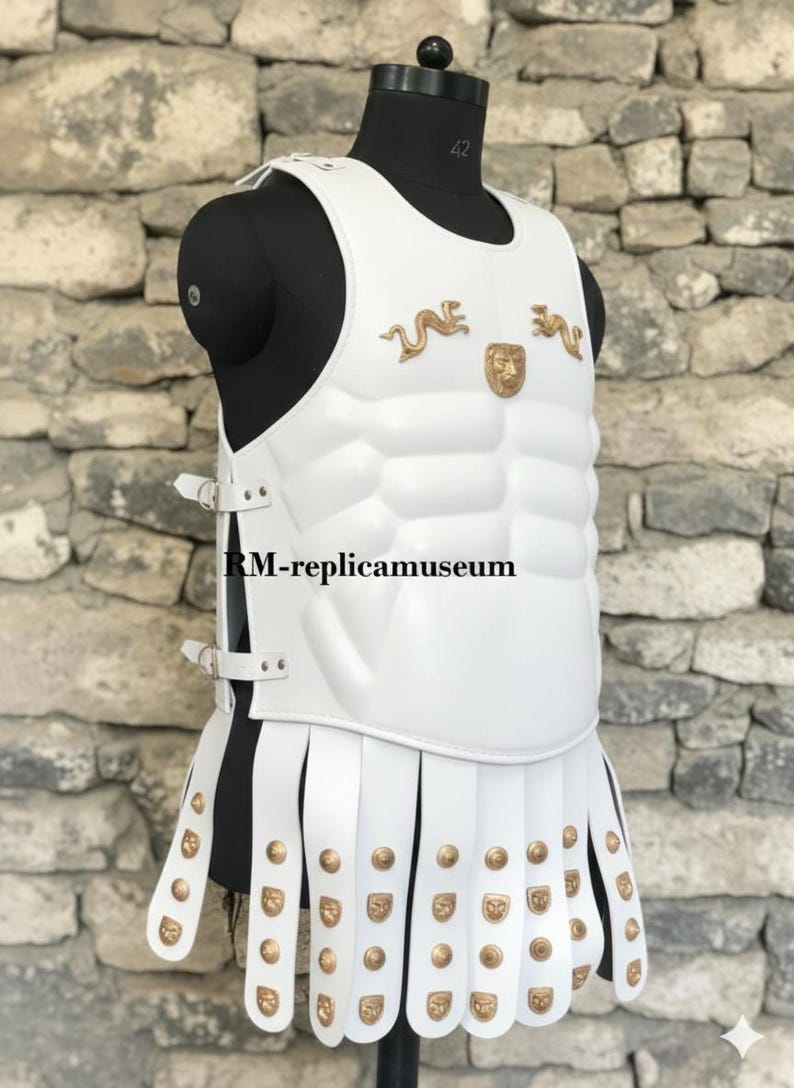 Medieval Leather Greek Muscle Armor Cuirass with Brass Accents for LARP view 7