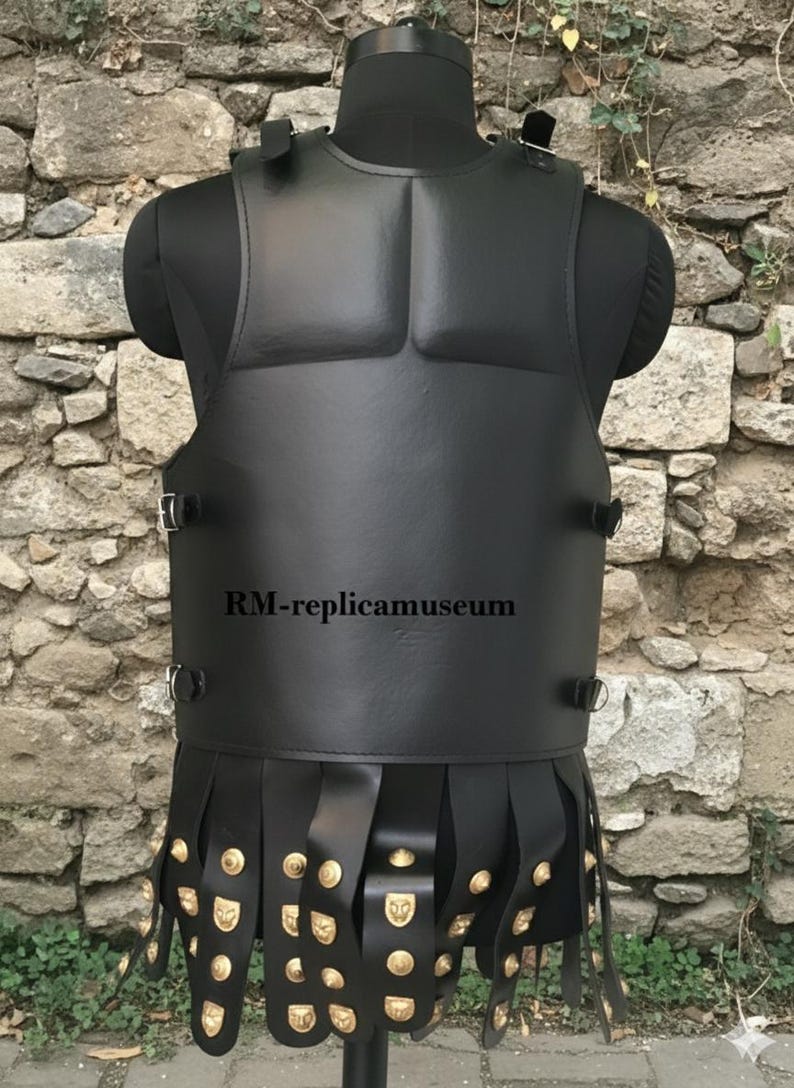 Medieval Leather Greek Muscle Armor Cuirass with Brass Accents for LARP view 8
