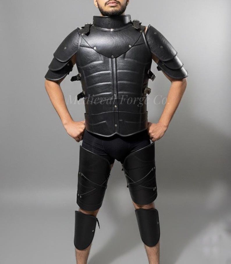 Handmade Black Leather Armor Set for Medieval LARP and Cosplay view 4