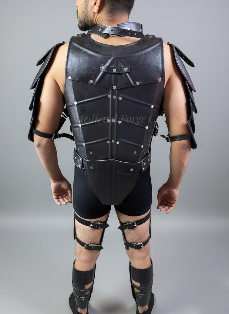 Handmade Black Leather Armor Set for Medieval LARP and Cosplay view 5