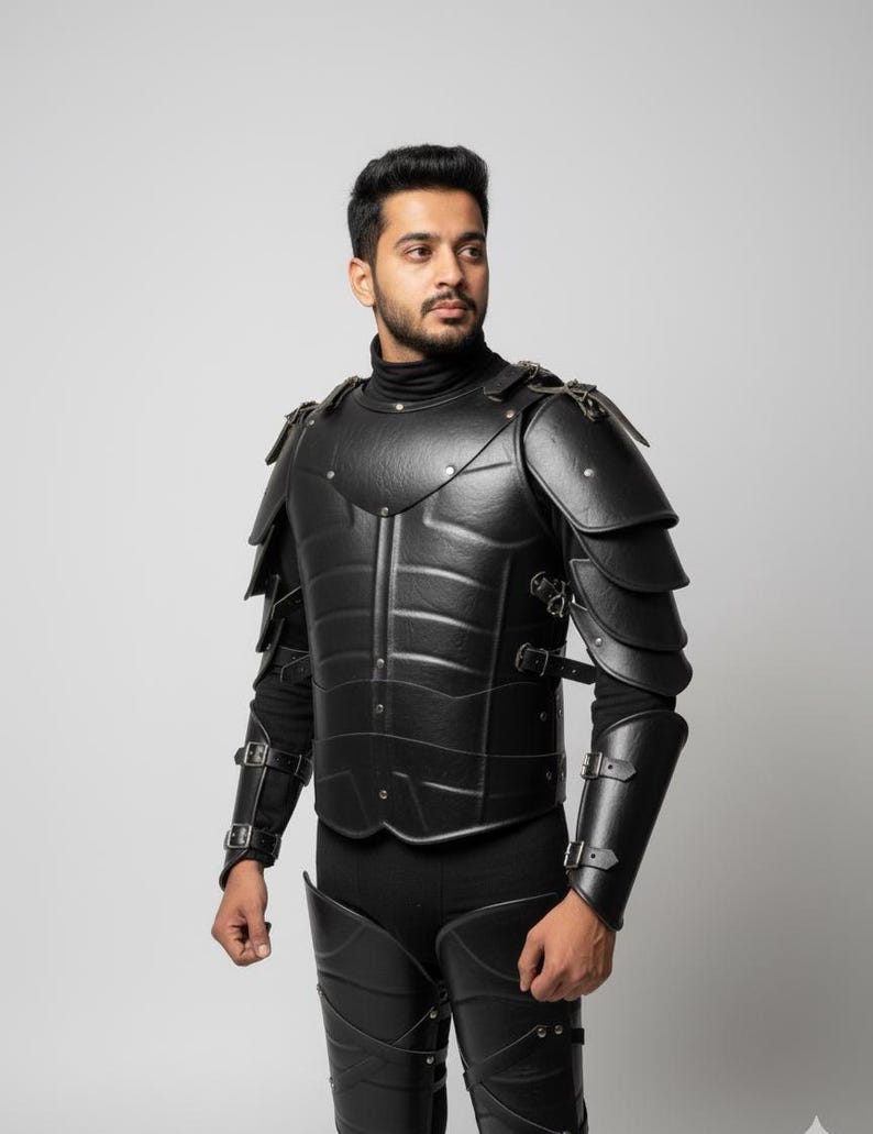Handmade Black Leather Armor Set for Medieval LARP and Cosplay view 7