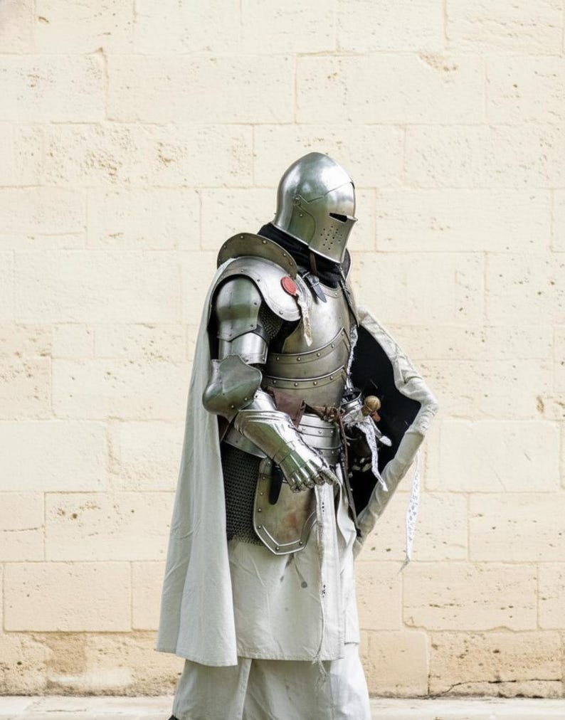 Medieval Knight Barbuta Full Armor with Crusader Wearable Costume view 4