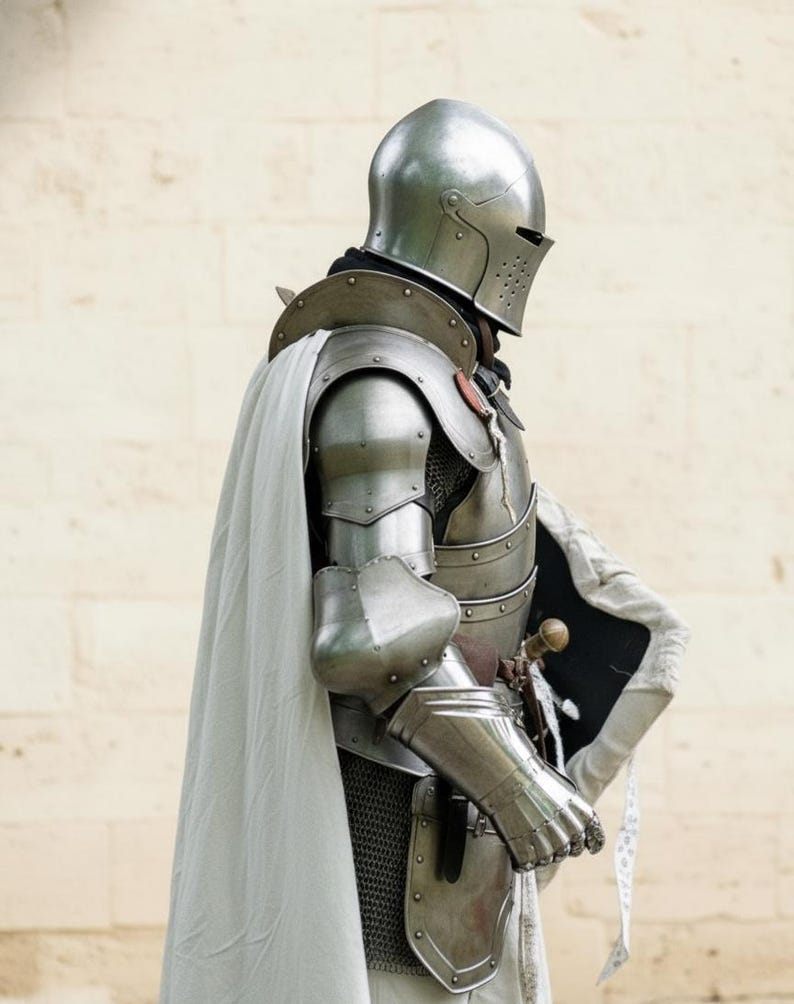 Medieval Knight Barbuta Full Armor with Crusader Wearable Costume view 8