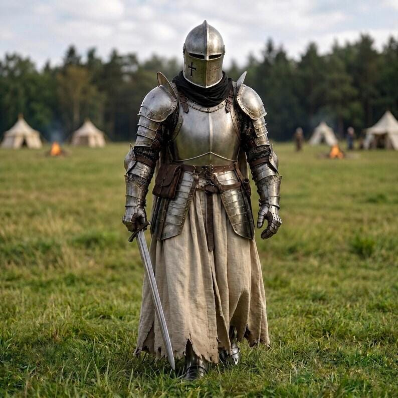 Medieval Knight Barbuta Wearable Armor with Crusader Steel Design view 2