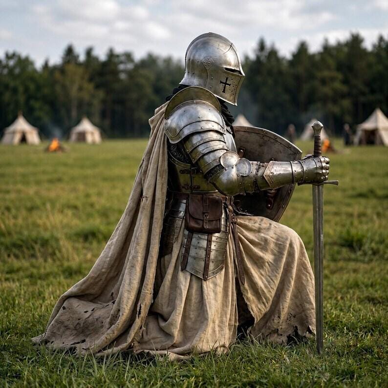 Medieval Knight Barbuta Wearable Armor with Crusader Steel Design view 3