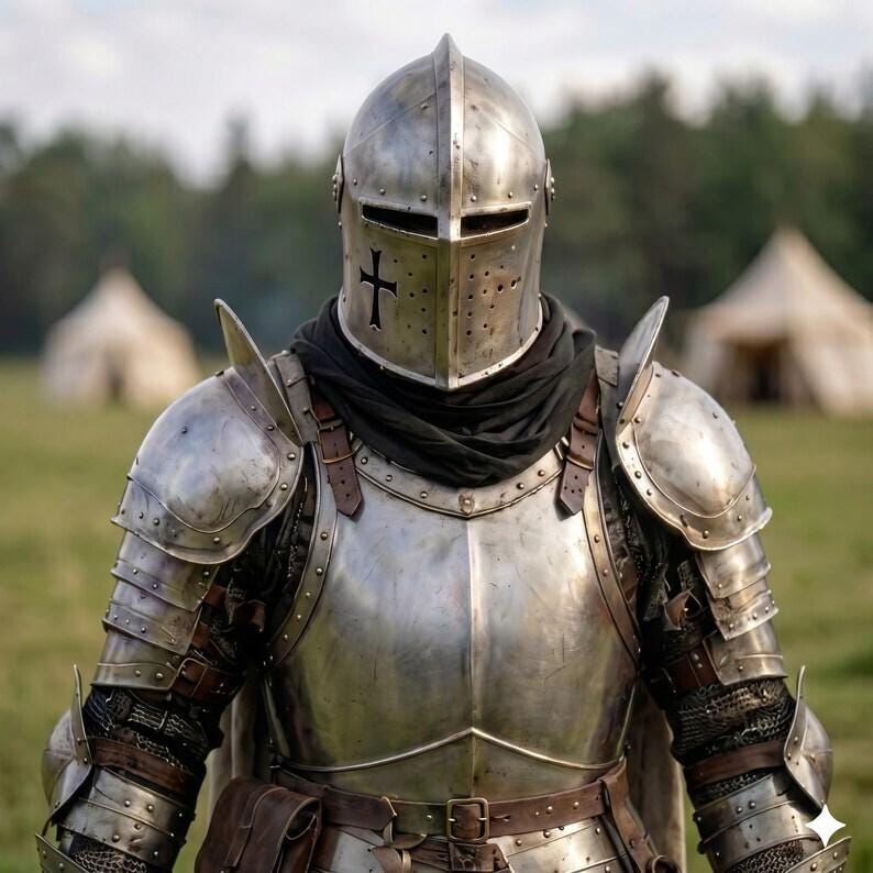 Medieval Knight Barbuta Wearable Armor with Crusader Steel Design view 5