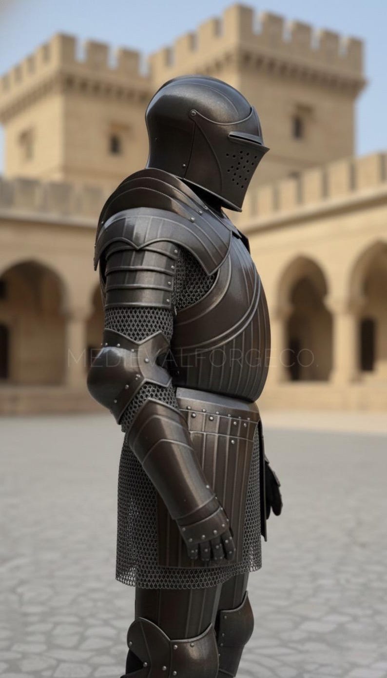 Handmade Medieval Full Plate Knight Armor for Reenactment and Display view 3
