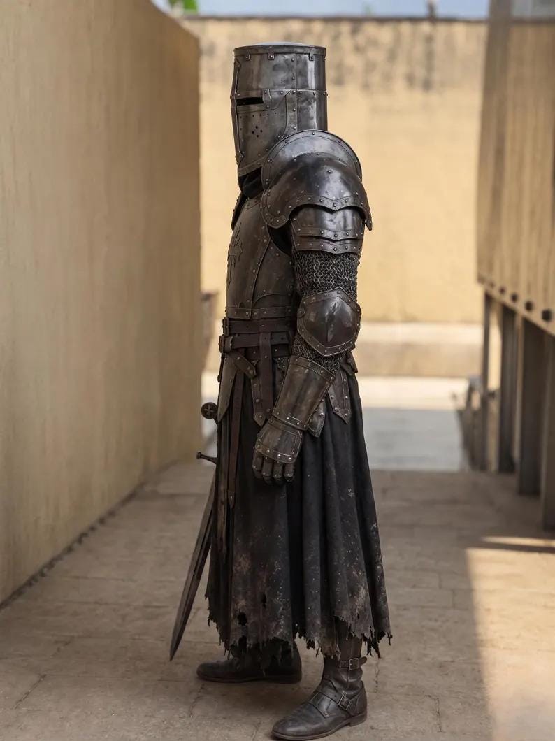 Black Crusader Knight Armor with Templar Gothic Full Body Steel view 3
