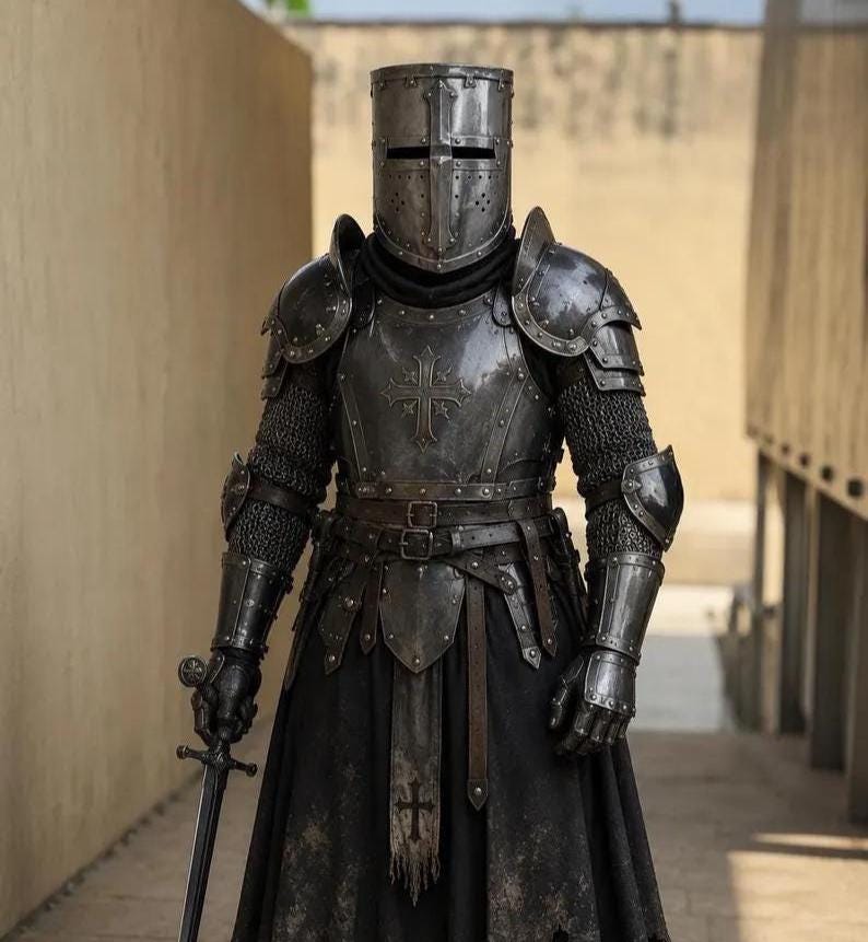 Black Crusader Knight Armor with Templar Gothic Full Body Steel view 7