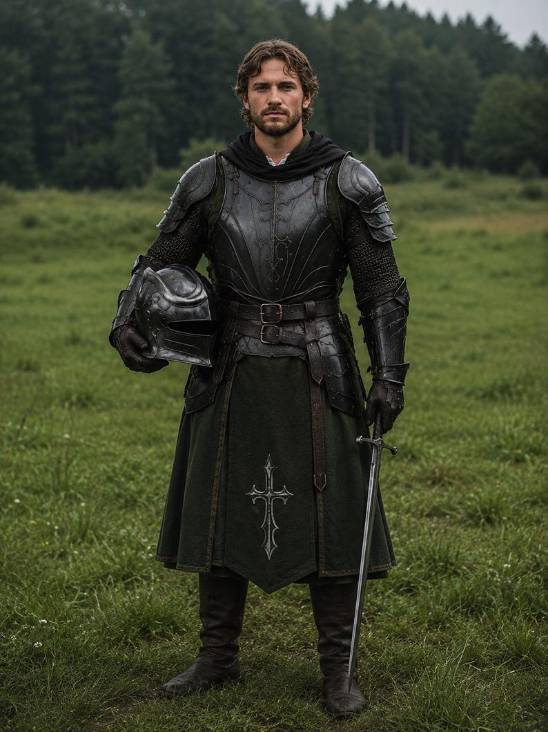 Black Knight Engraved Armor Suit with Gothic Renaissance LARP view 3
