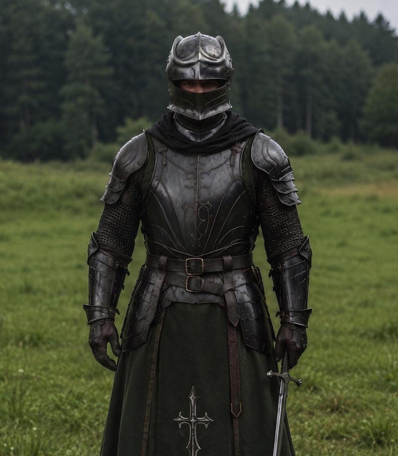 Black Knight Engraved Armor Suit with Gothic Renaissance LARP view 7
