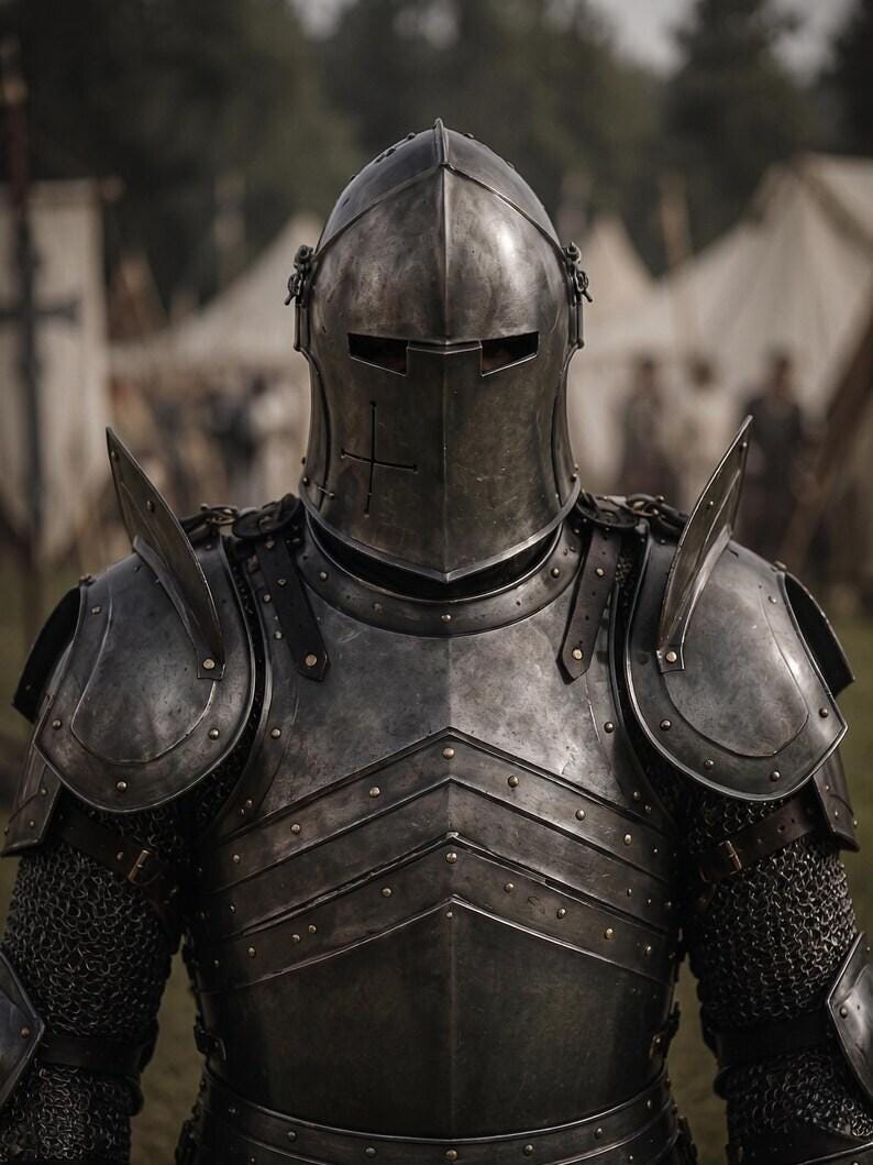 Barbuta Knight Armor Set with Undercloth and Gothic Steel Wearable view 5