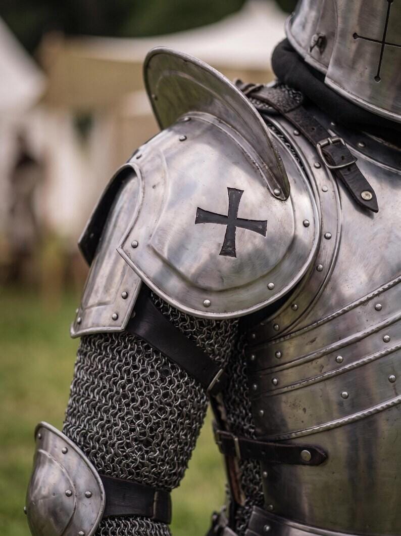 Barbuta Knight Armor Set with Undercloth and Gothic Steel Wearable view 6