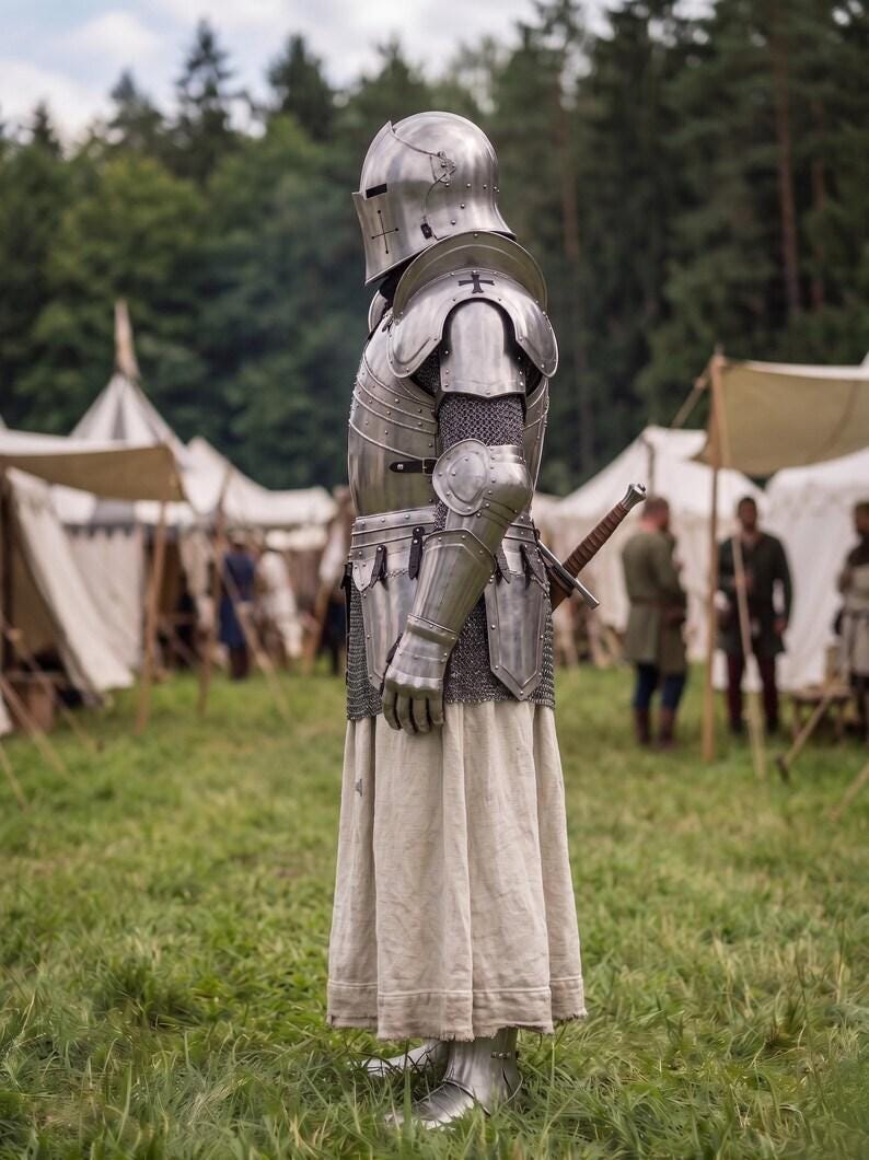 Barbuta Knight Armor Set with Undercloth and Gothic Steel Wearable view 7