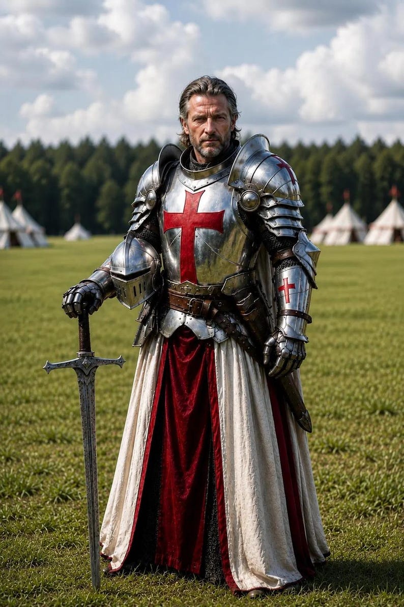 Medieval Templar Knight Armor with Cloth and Crusader Gothic LARP view 6