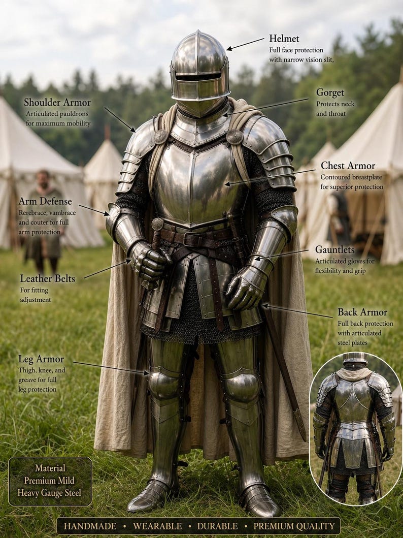 Medieval Knight Armor with Gothic LARP Renaissance Crusader Wearable view 5
