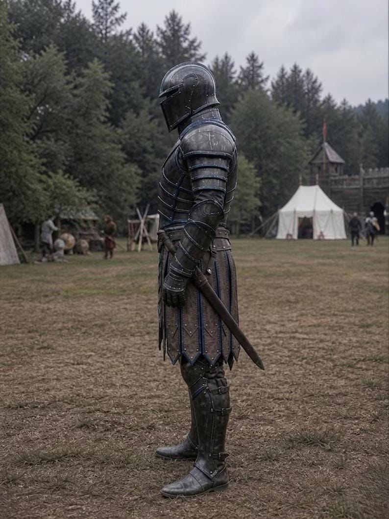 Medieval Knight Wearable Armor with Gothic Steel and Leather Full Body view 4