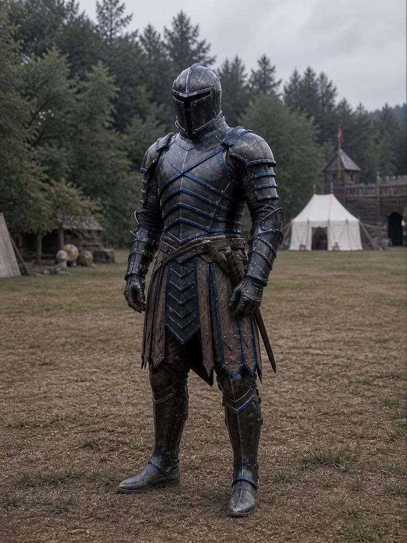Medieval Knight Wearable Armor with Gothic Steel and Leather Full Body view 8