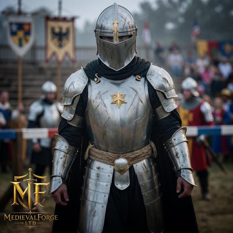 Medieval Knight Armor Suit with Wearable Steel Crusader Full Body LARP view 6