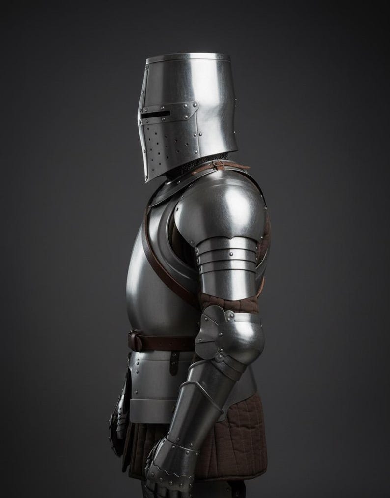 Handmade Steel Knight Armor with Wearable Crusader LARP Battle view 2