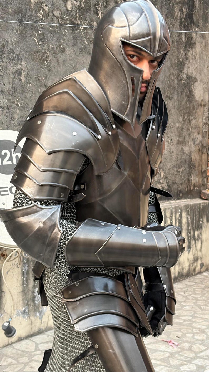 Handmade Medieval Steel Full Body Armor Suit with Gothic Knight LARP view 3