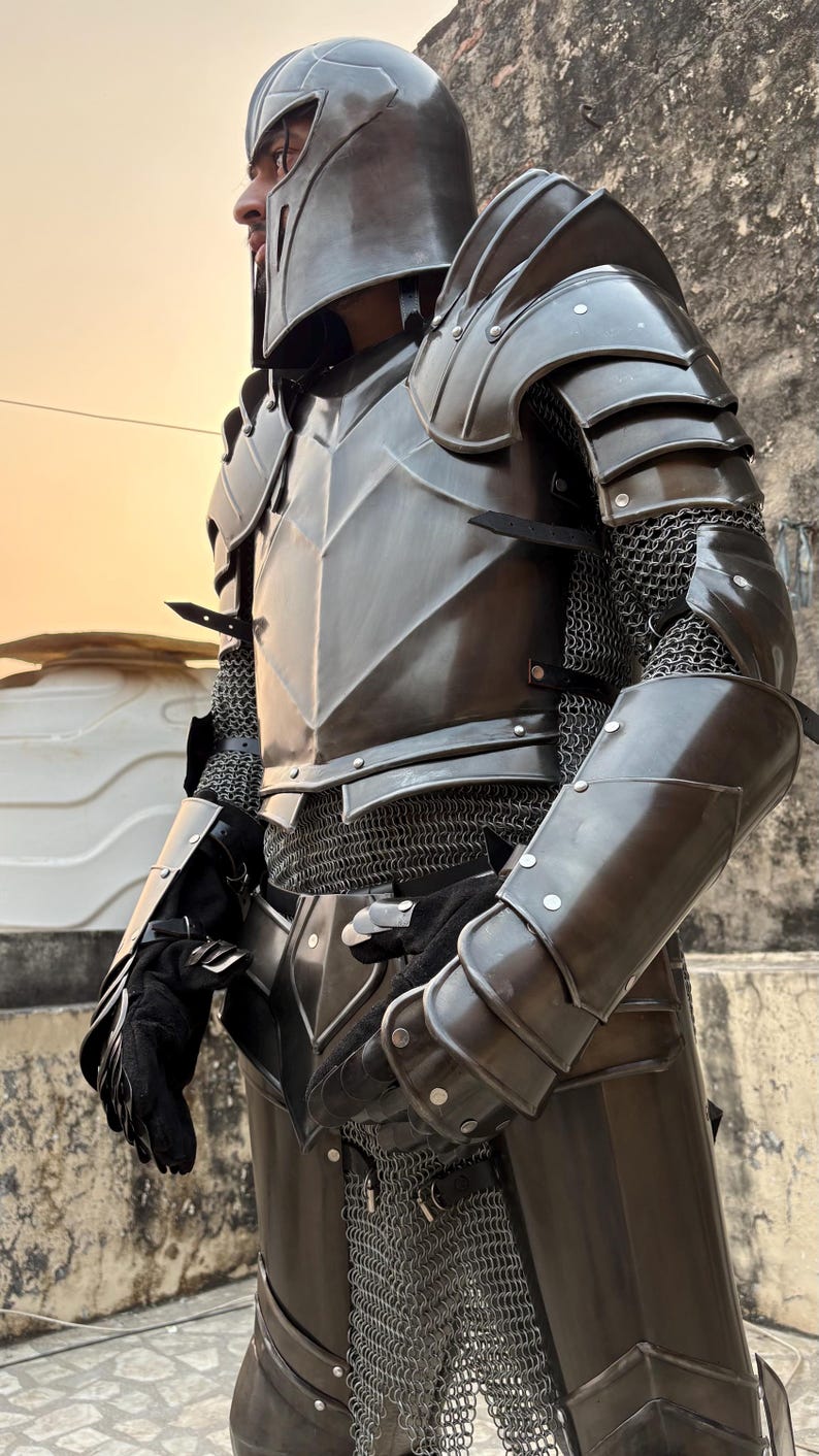 Handmade Medieval Steel Full Body Armor Suit with Gothic Knight LARP view 4