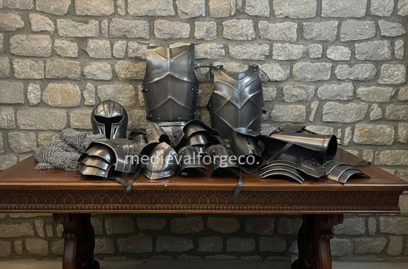 Handmade Medieval Steel Full Body Armor Suit with Gothic Knight LARP view 6