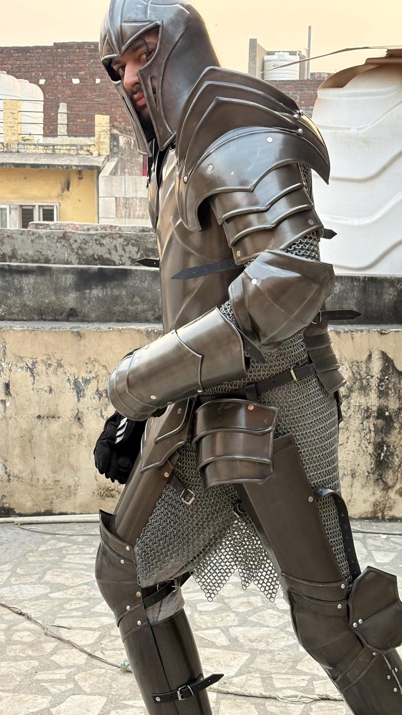 Handmade Medieval Steel Full Body Armor Suit with Gothic Knight LARP view 17