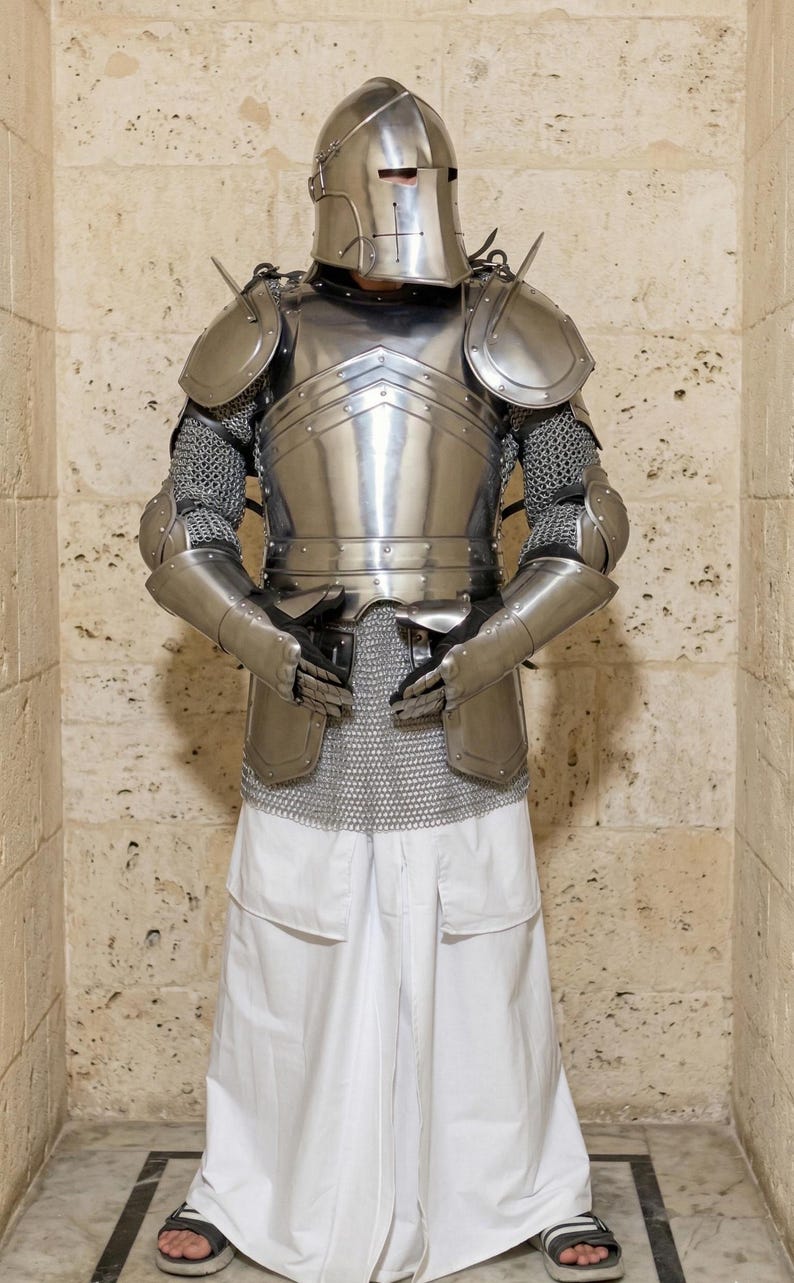 Dark Knight Barbuta Full Armor Set with Crusader Gothic LARP Design view 5