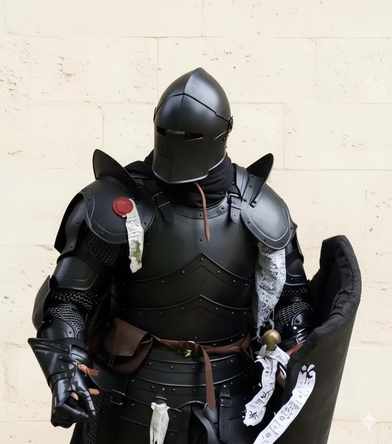 Dark Knight Barbuta Full Armor Set with Crusader Gothic LARP Design view 12