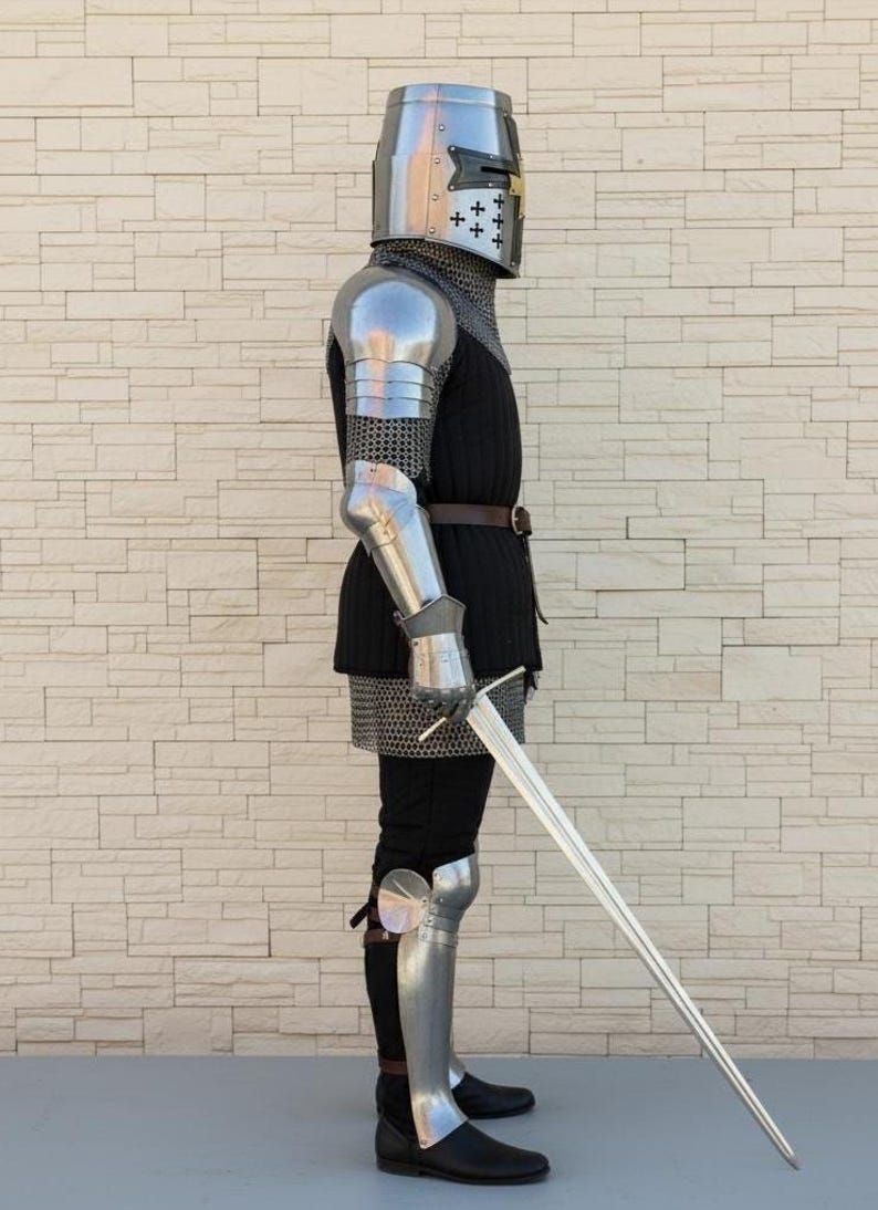 Handmade Steel Crusader Knight Armor with Full or Half Suit Options view 3