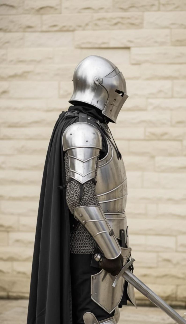 Handmade Barbuta Medieval Knight Full Armor Suit with Wearable Steel view 2