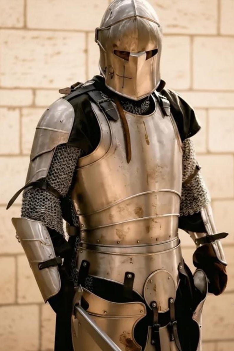Handmade Barbuta Medieval Knight Full Armor Suit with Wearable Steel view 6